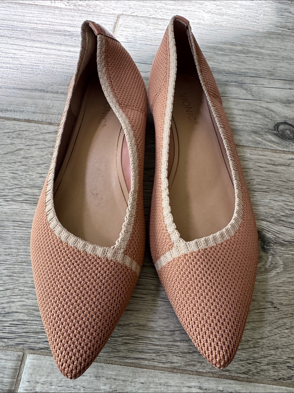 Vionic Women's Pointed Knit Ballet Flat - Rose Tan with Cream Trim